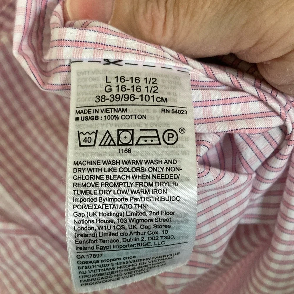 Banana Republic Mens Pink Plaid No Iron Cotton Button Up Shirt‎ Size Large Slim